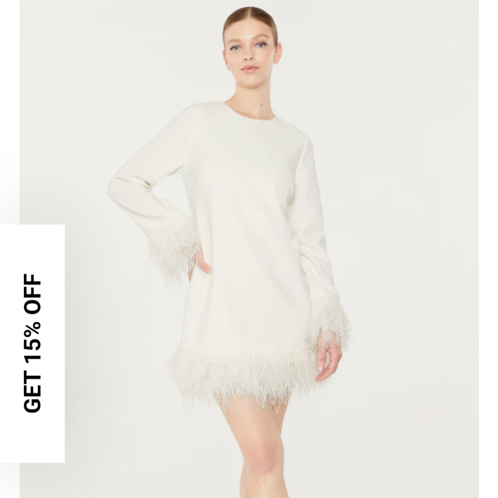 Elegant White Feather-Trim Dress